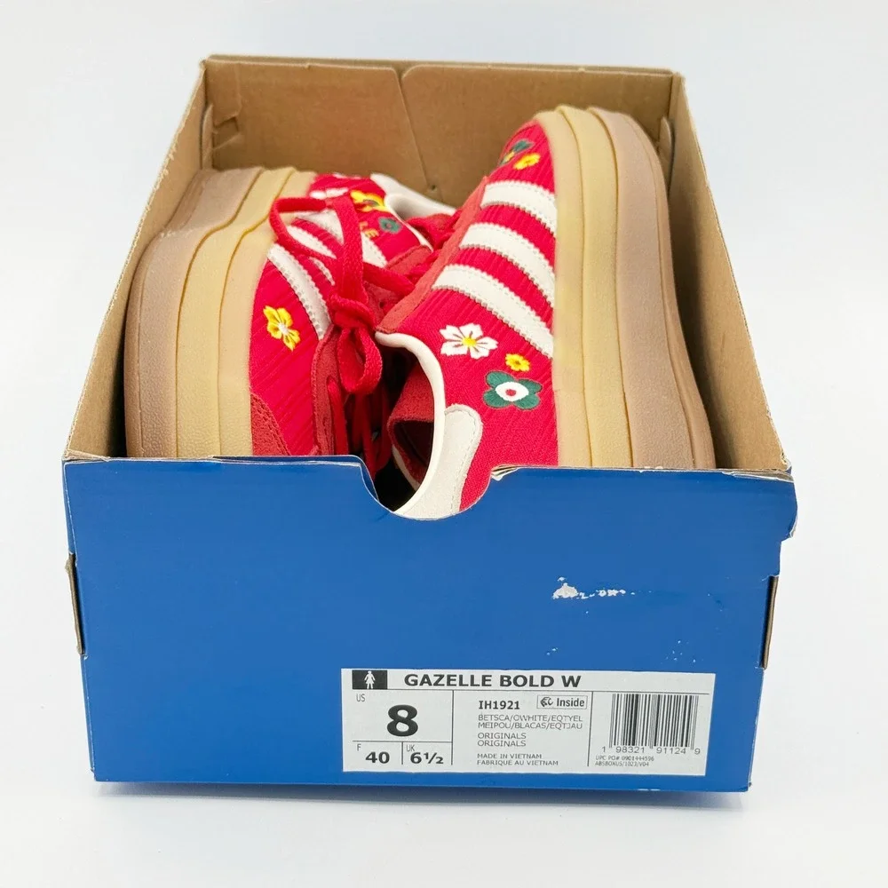 Adidas X Liberty London Gazelle Bold W Size 8 Scarlet White Flowers IH1921, NEW